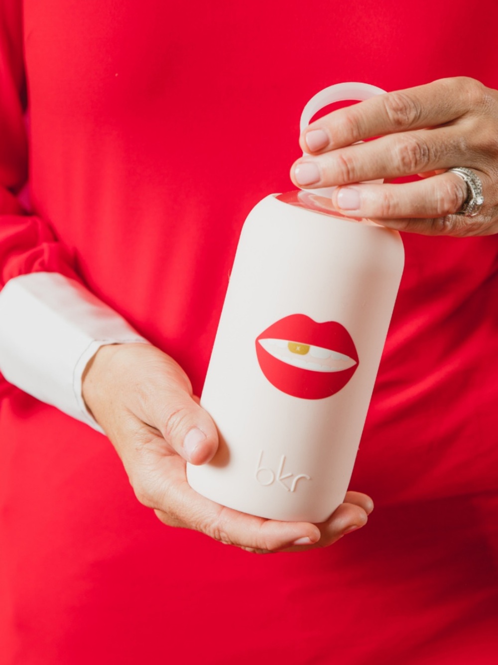 bkr Lip Little Limited Edition In Tutu Glass & Silicone Sleeve Water Bottle